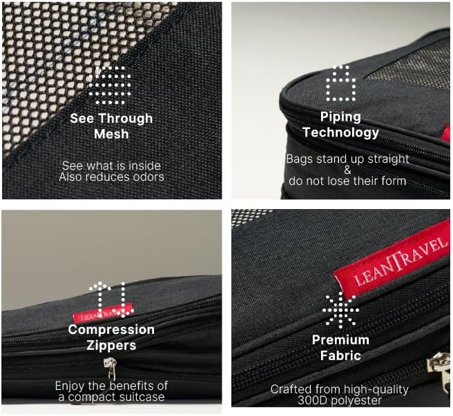LeanTravel Kompressionswürfel Gepäckorganizer für Reisen mit Doppelreissverschluss (3) Set LeanTrave