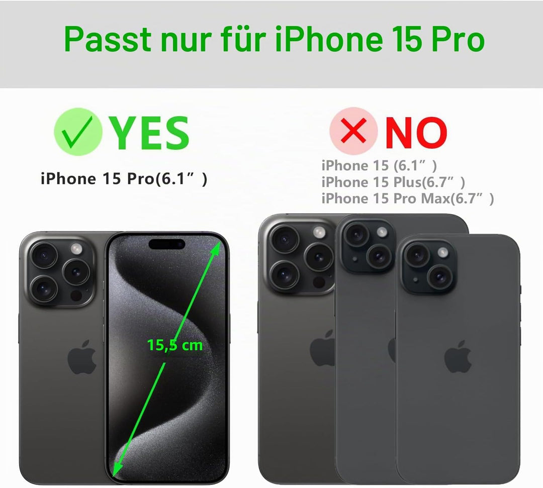 LENSUN Echtleder Hülle für iPhone 15 Pro, Handyhülle [Echtes Leder][Magnetverschluss][RFID Schutz] H