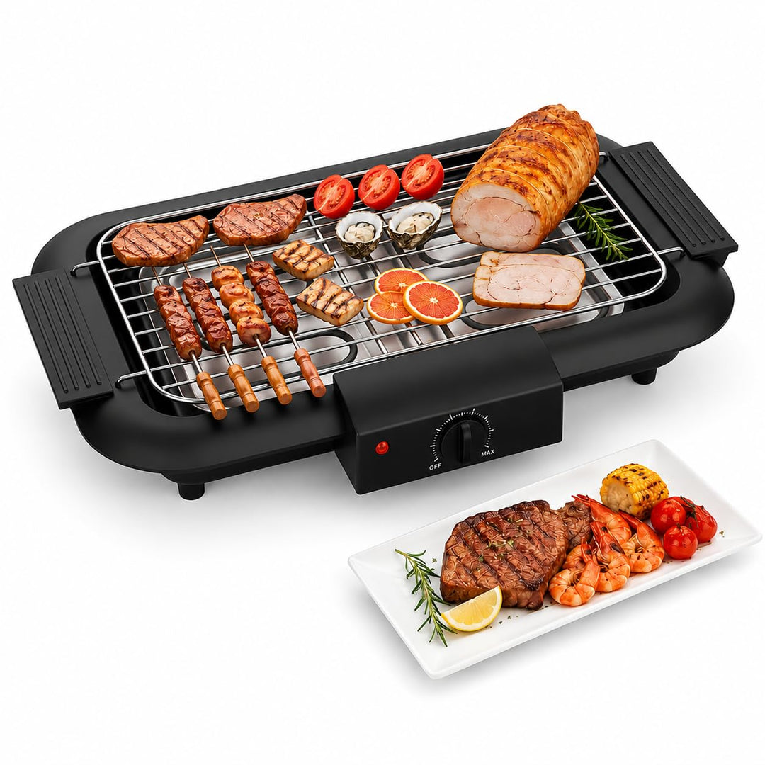 Elektrogrill Tischgrill 2000W Rauchfrei Kompakt Balkon Küche Schwarz | 2000W Schnelles Aufheizen, Vo