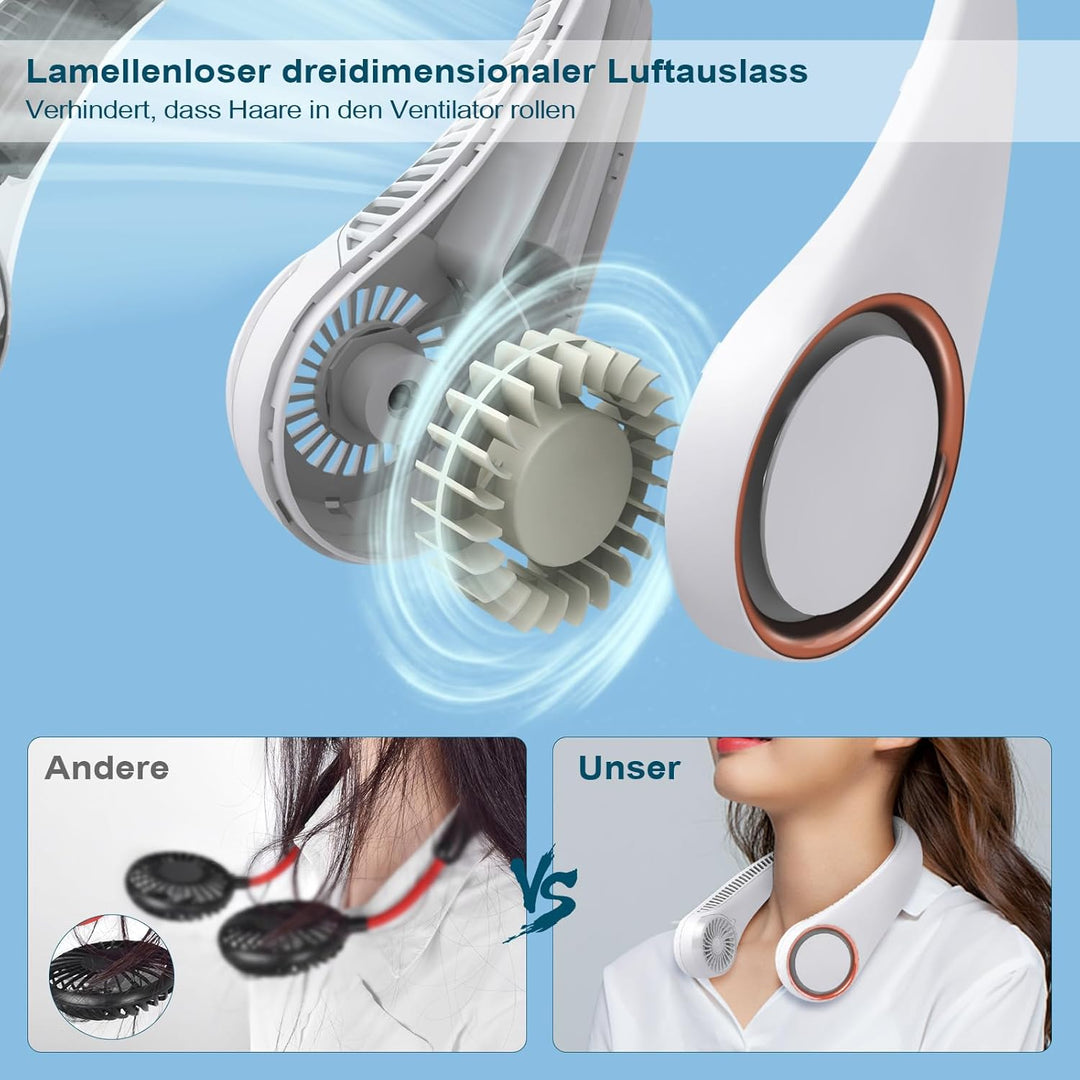 CIVPOWER Tragbarer Hals-Ventilator, händefrei, blattloser Ventilator, 360°-Kühlung, persönlicher Ven