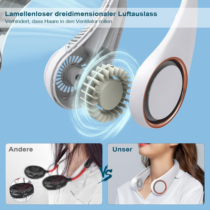 CIVPOWER Tragbarer Hals-Ventilator, händefrei, blattloser Ventilator, 360°-Kühlung, persönlicher Ven