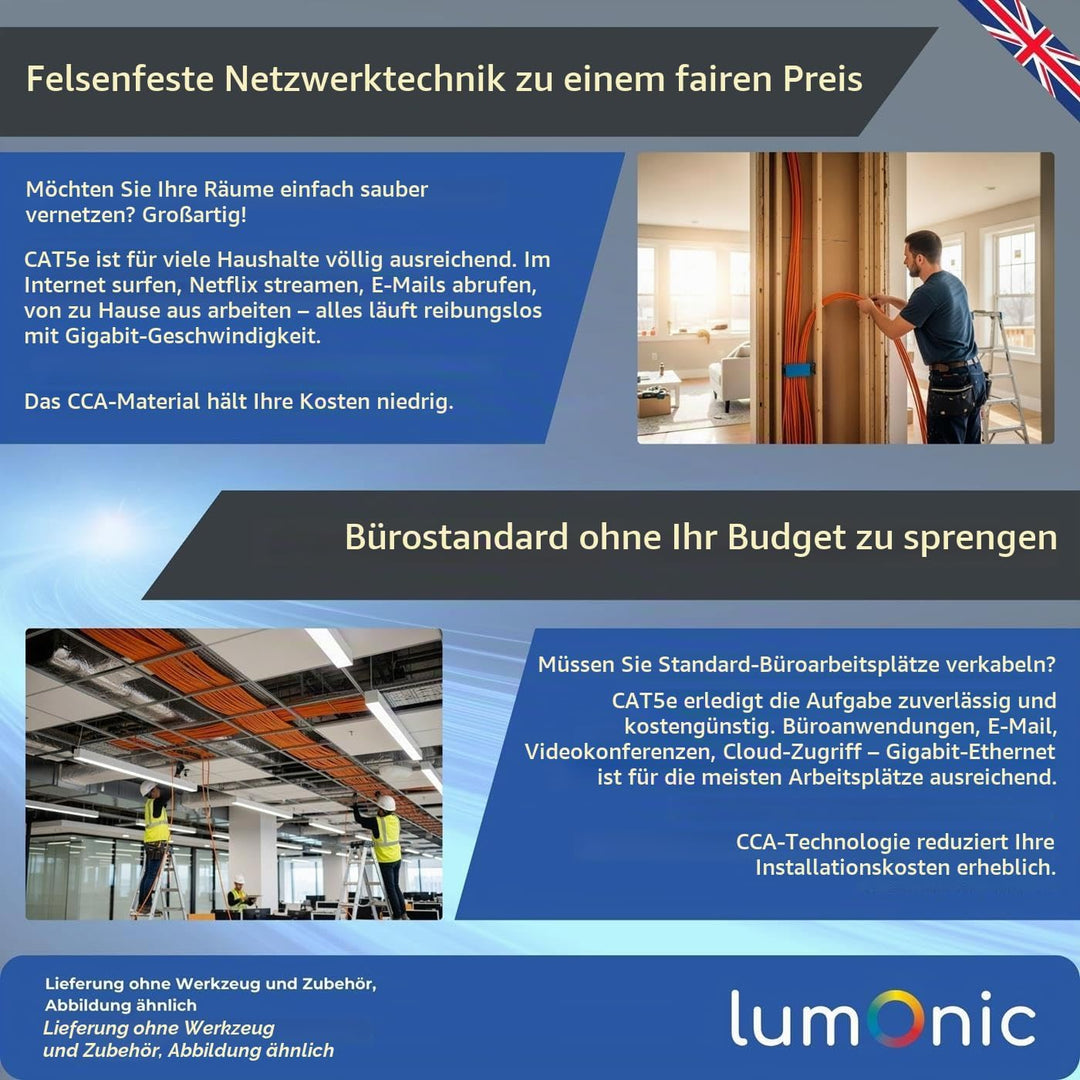 Lumonic LAN Netzwerkkabel 50m | LAN Kabel CAT5e F/UTP | Verlegekabel 4X 2X AWG26/1 (starr) | 100MHz