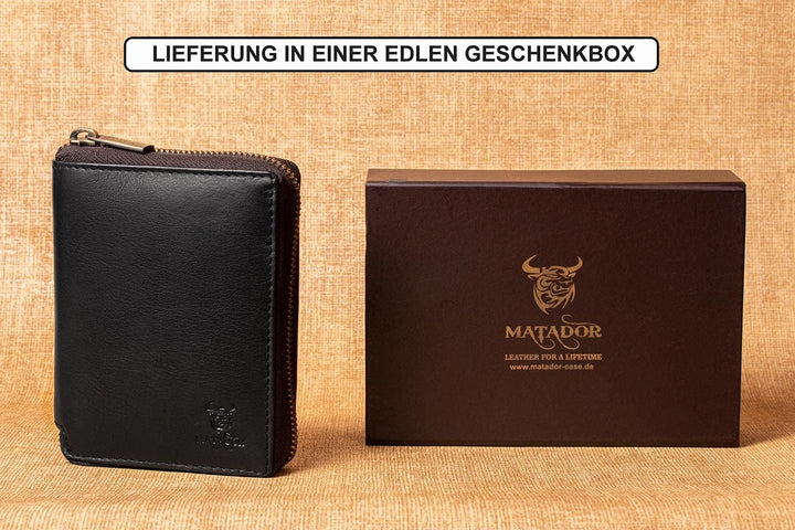 MATADOR Geldbörse Portmonee Geldbeutel Herren Leder mit YKK Metall Reissverschluss | Portemonnaie Ge