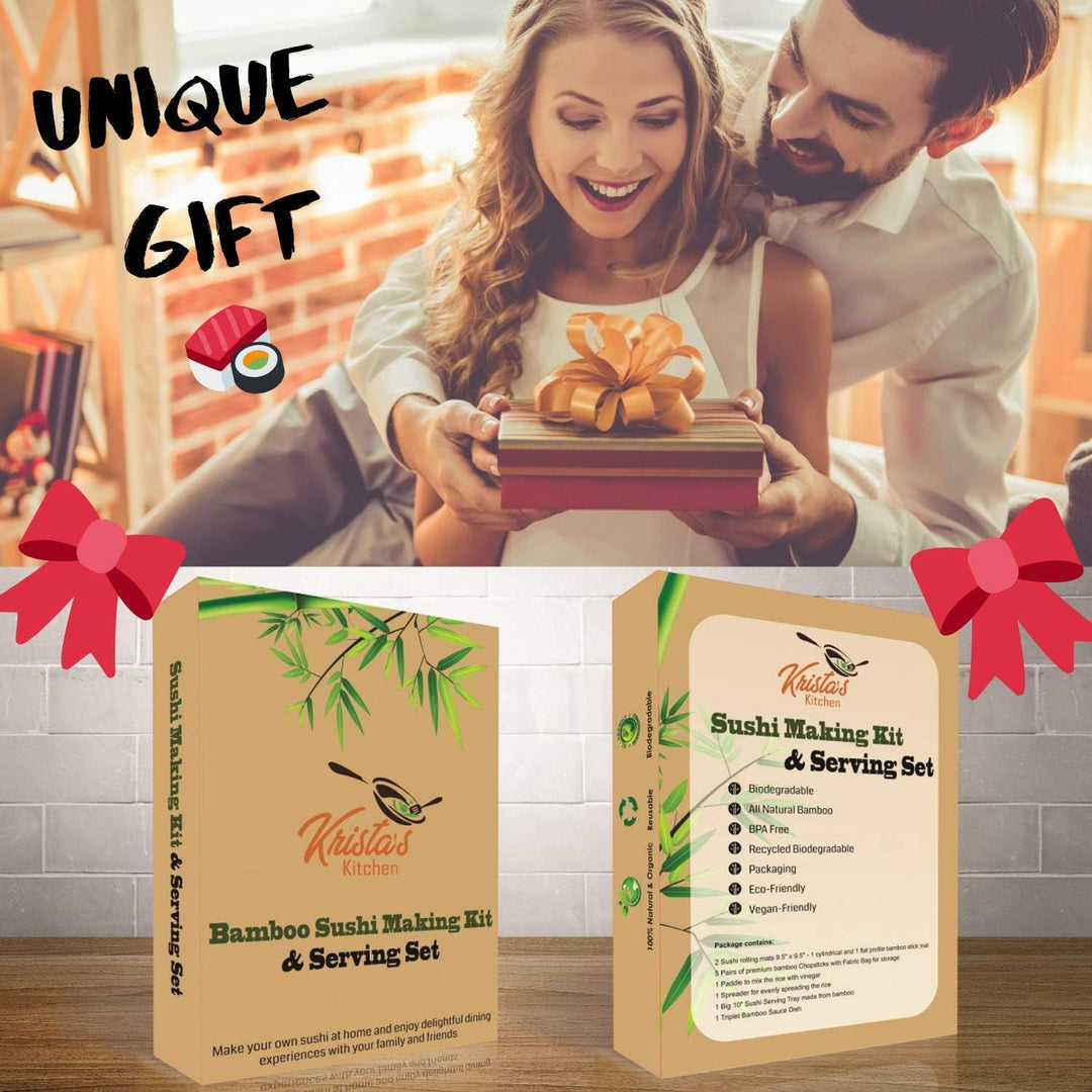 Sushi Maker Kit 11-teilig - Bambus Sushi Set Rollmatte und Servierset für Anfänger - 2 Matten, 5 Paa