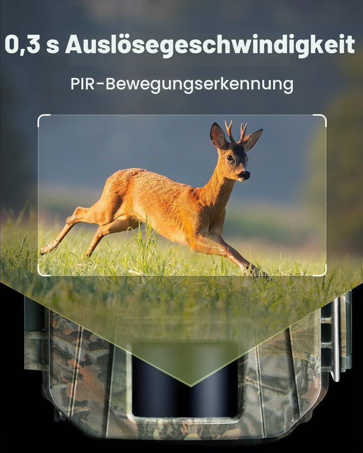 WOLFANG Wildkamera, 4K 48MP Trail Kamera mit 36pcs 940nm IR LEDs Nachtsicht Aktiviert Wasserdicht IP