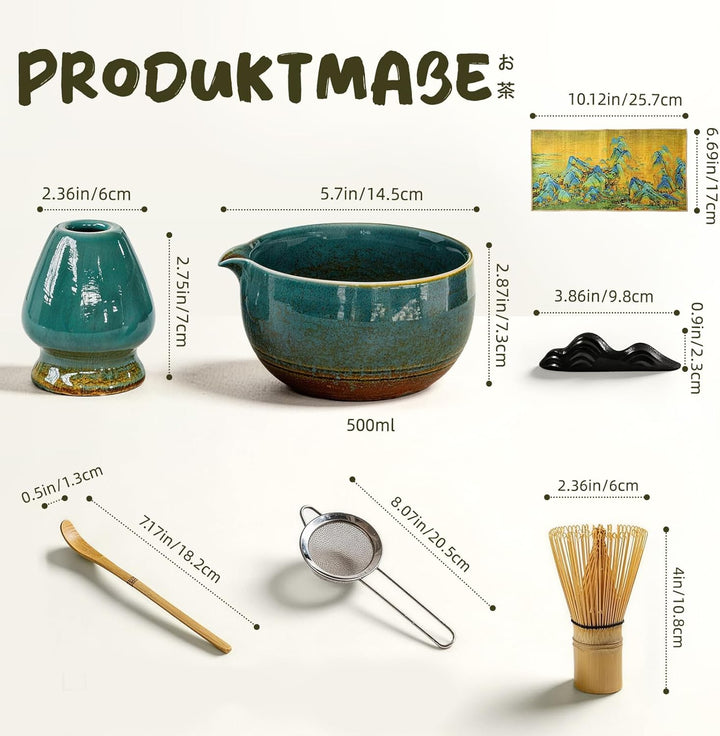 Matcha Set 7-teilig | Premium Tee-Zeremonie Set mit Matcha-Schale, Bambus-Chasen (100+ Spitzen), Hal