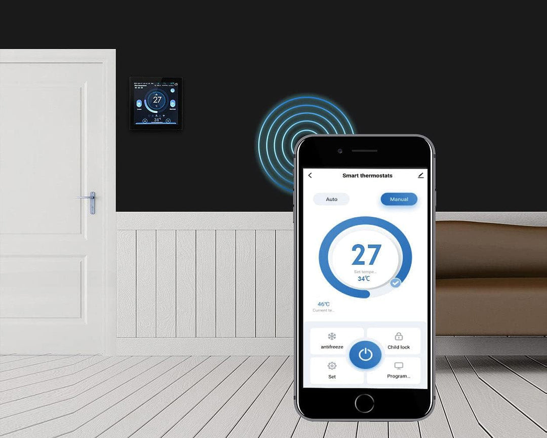 revolt Wireless Thermostat: 2er-Set WLAN-Thermostate für Fussbodenheizungen, Touchdisplay (Wandtherm