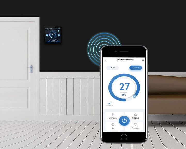revolt Wireless Thermostat: 2er-Set WLAN-Thermostate für Fussbodenheizungen, Touchdisplay (Wandtherm