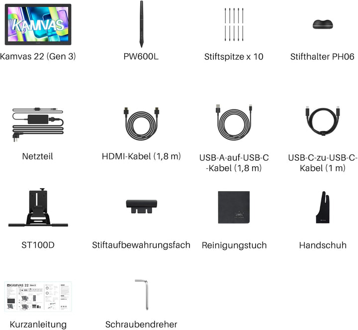 Huion Kamvas 22 (Gen 3) 2,5K 90Hz QHD Grafiktablett mit Display, 16384 Stiftdruck PenTech 4.0 Stylus