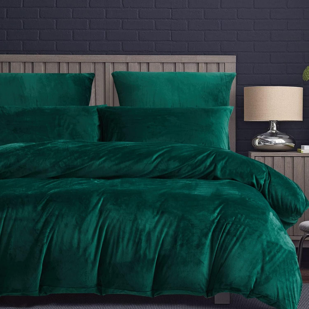 Luofanfei Dunkelgrün Bettwäsche Plüsch 220x240 Grün Winter Warme Kuschel Samt Flausch Bettwäsche Set