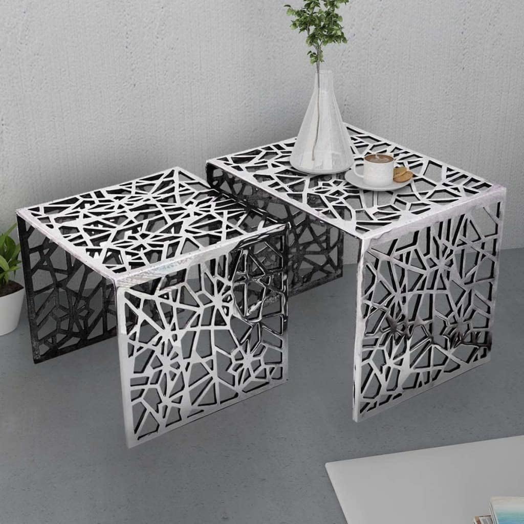 vidaXL 2tlg Aluminium Beistelltisch Set Couchtisch Kaffeetisch Wohnzimmer Silber