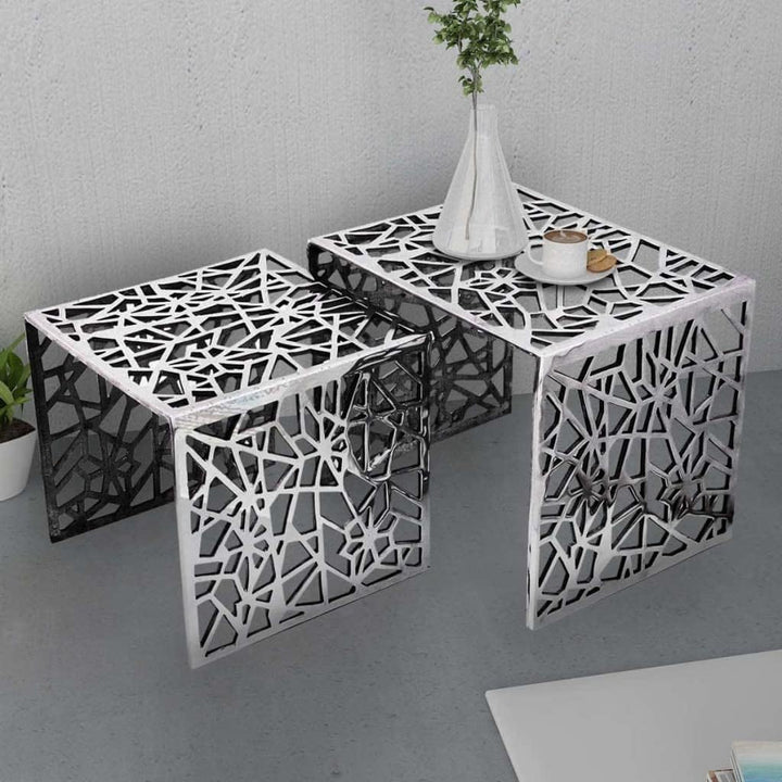 vidaXL 2tlg Aluminium Beistelltisch Set Couchtisch Kaffeetisch Wohnzimmer Silber