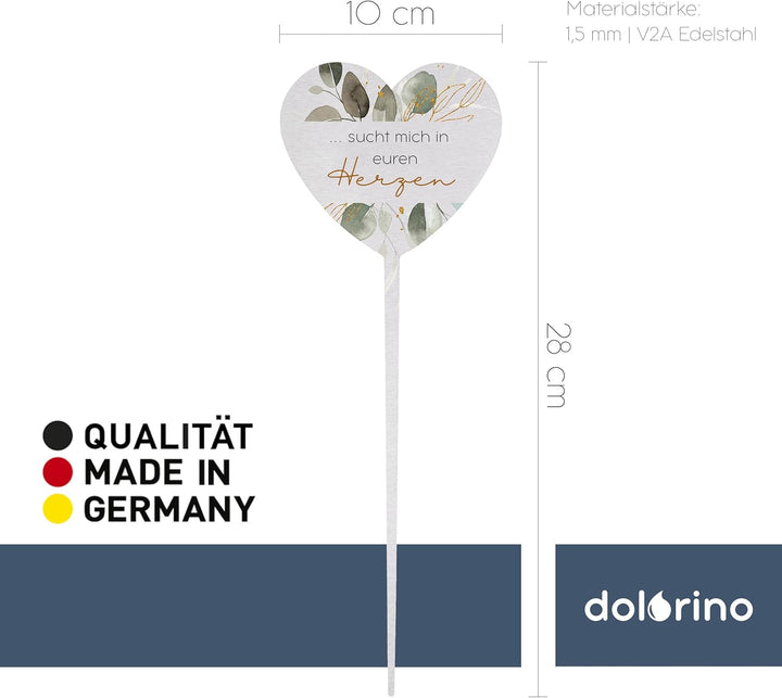 Dolorino Grabstecker Edelstahl Herz mit Spruch | sucht Mich in euren Herzen | Grabschmuck | in Liebe
