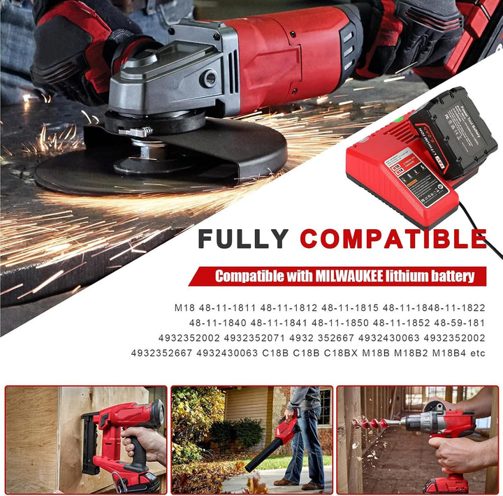 Ersatz Ladegerät für Milwaukee M12 M18 Akku, Milwaukee Ladegerät für 14,4V-18V Lithium Akku, 3A Schn
