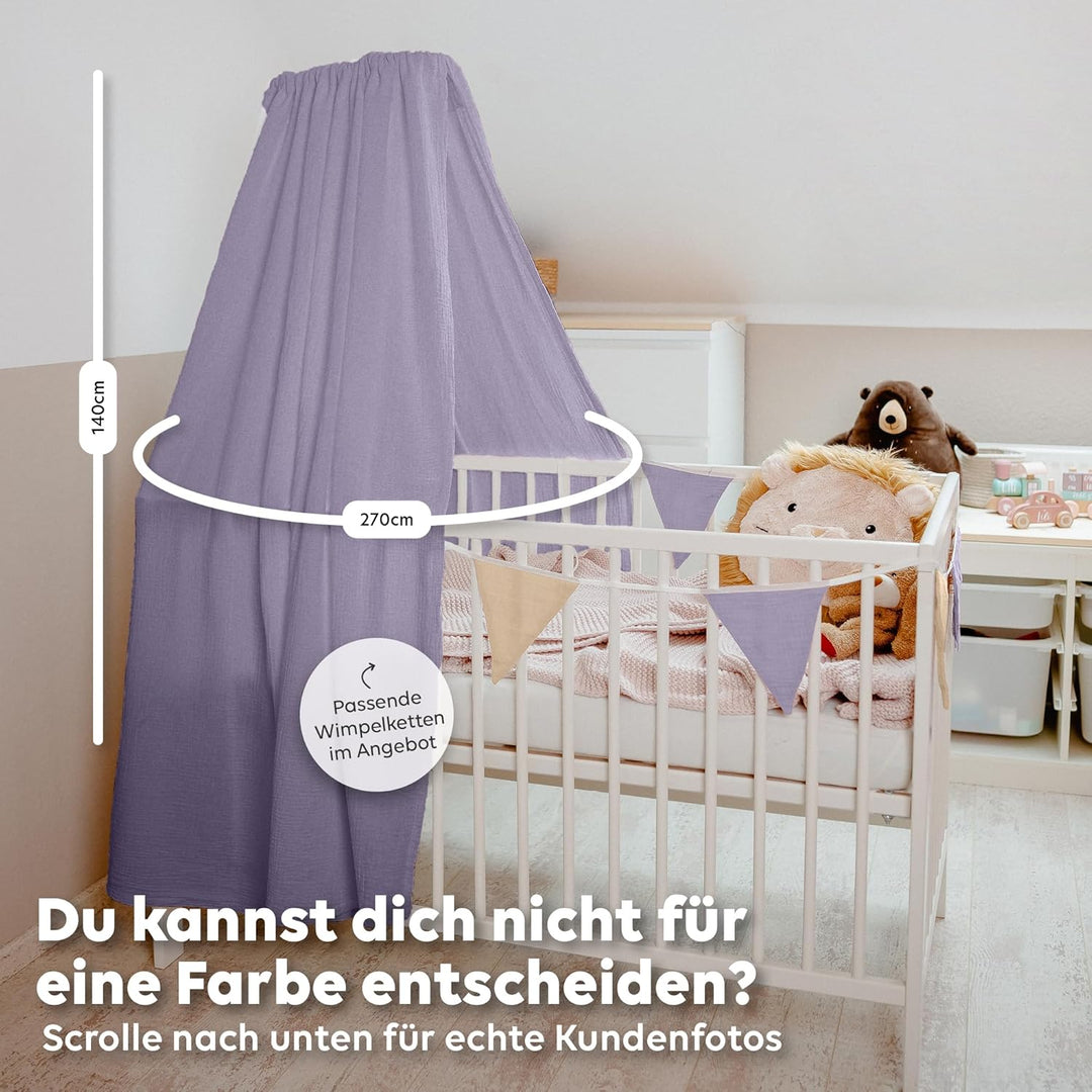 lilimaus Betthimmel Babybett mit Gold Applikation in 12 Farben [inkl. Himmelstange] - Himmel Babybet