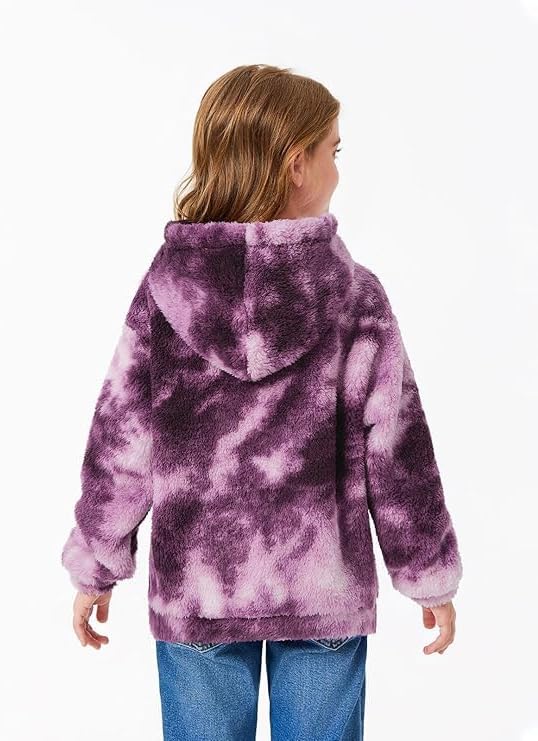 Haloumoning Kapuzenpullover Kinder Teddy Fleece Hoodie Tie Dye Warm Sherpa Sweatershirt Mädchen Jung