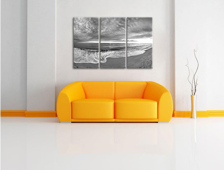 Pixxprint Strandufer Kunst B&W 3-Teiler Leinwandbild 120x80 Bild auf Leinwand