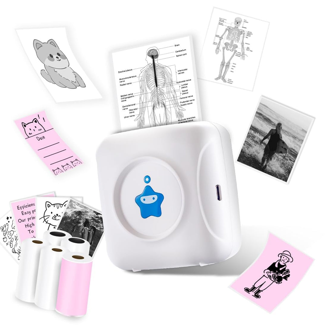 vretti Mini-Drucker TP2-Y Pocket-Drucker, Mini-Thermodrucker kompatibel mit Android & iOS, Sticker-D