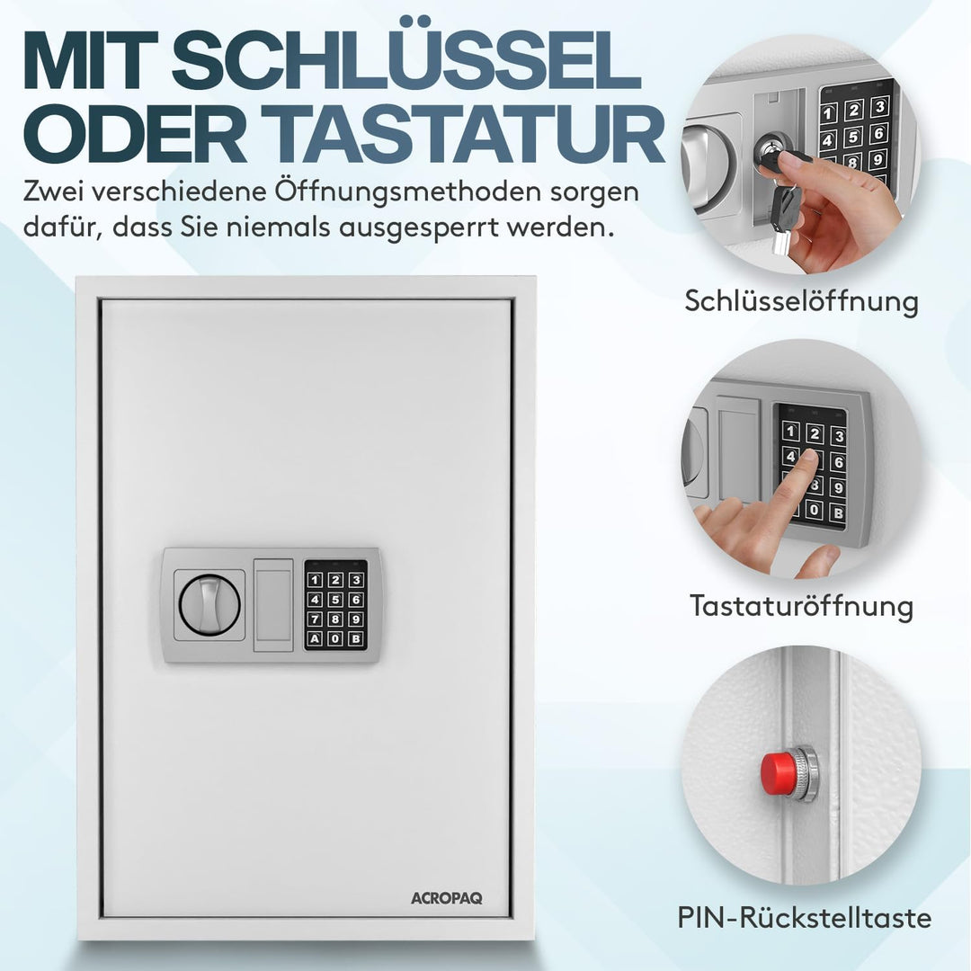 ACROPAQ Schlüsselschrank mit Zahlencode - Für bis zu 100 Schlüssel, Inkl. 100 Anhänger, Mit elektron