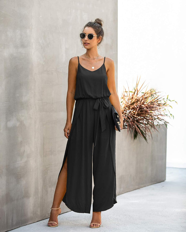 ASOMI Jumpsuit Damen Sommer Lang: Sexy Cocktail Elegant Mode Gürtel Overall Hochzeit Hawaii Urlaub S