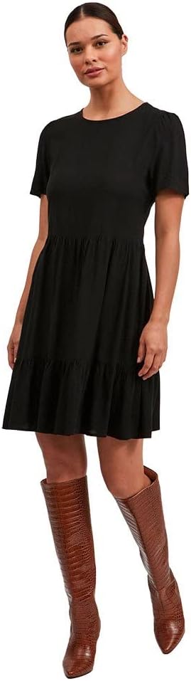 Vila Damen Vipaya S/S Dress-Noos Kleid 40 Schwarz, 40 Schwarz