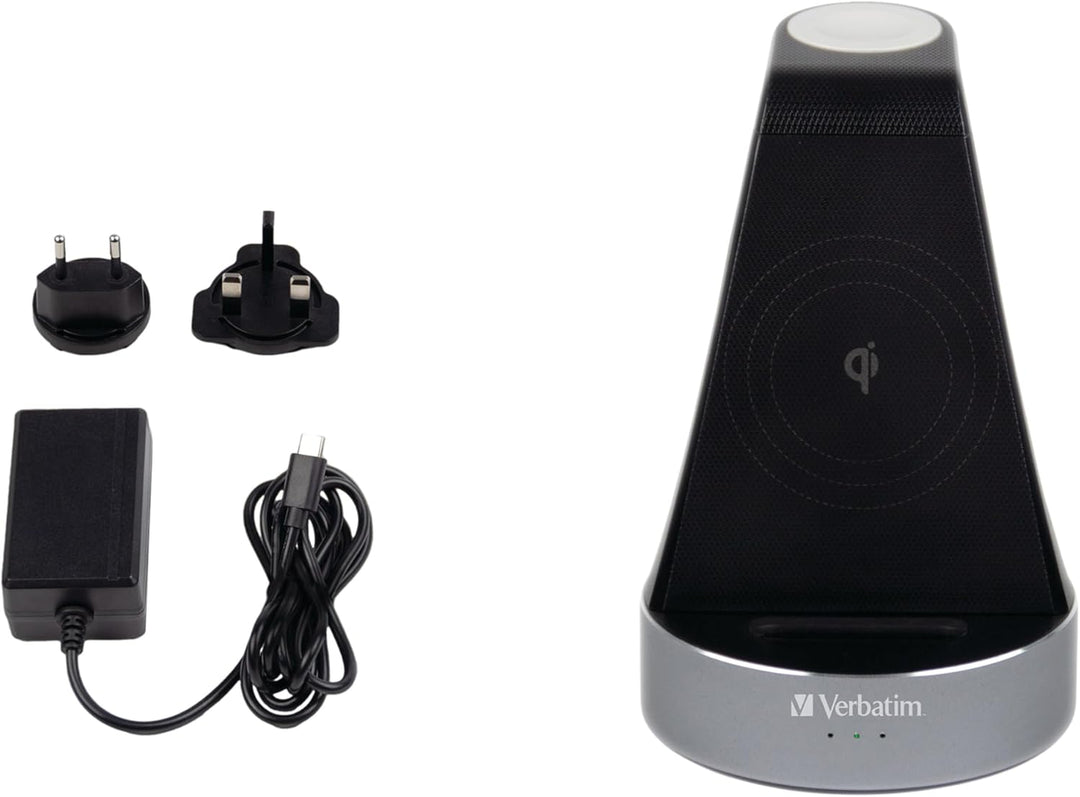 Verbatim 2-in-1 Qi MFi Wireless Charger WCS-01, für iPhone, Apple Watch &amp; Qi-fähige Geräte, Handy St