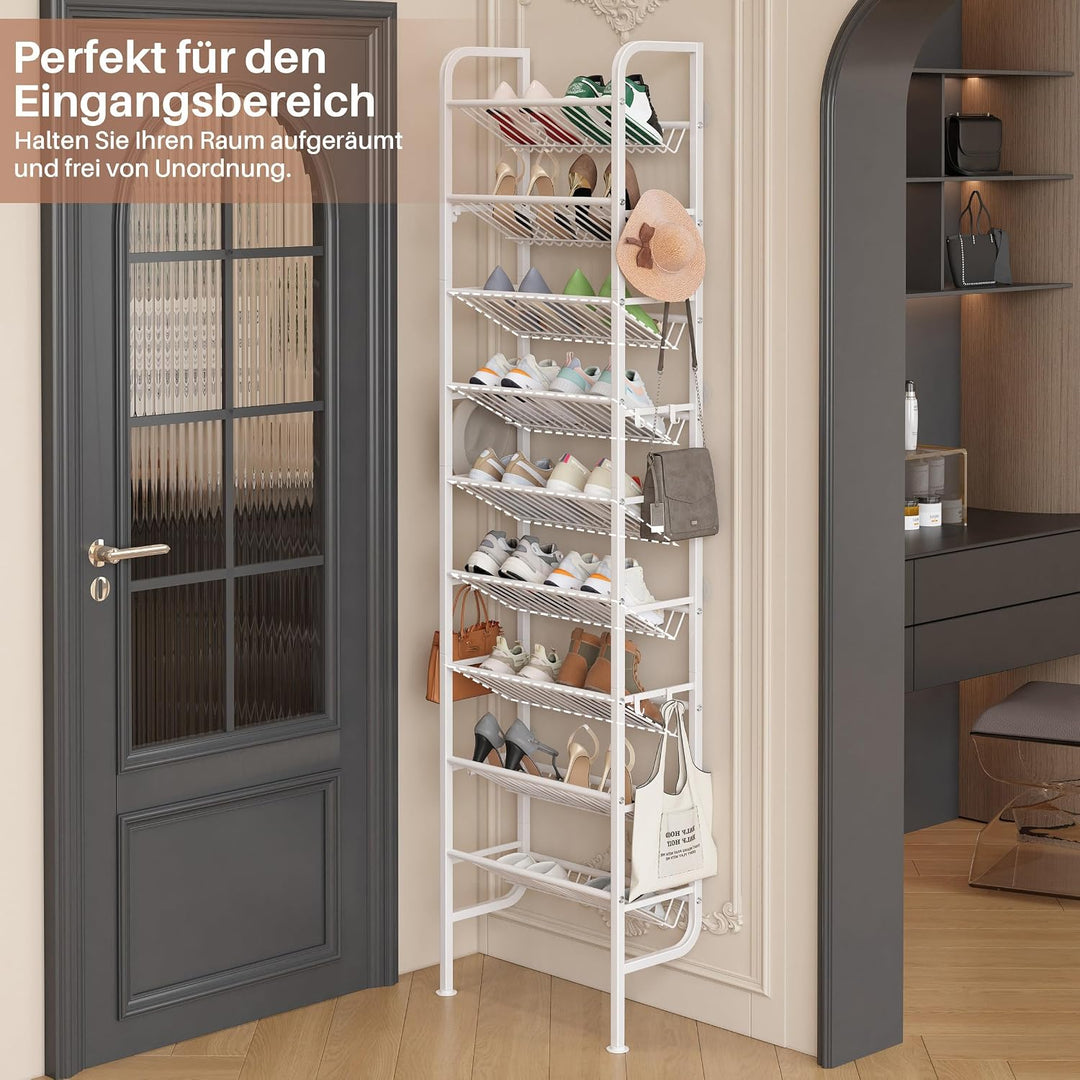 Tür Schuhregal, 9 Ebenen Metall Schuhablage Hinter der Tür, Offener Platzsparend Schuhschrank Schräg