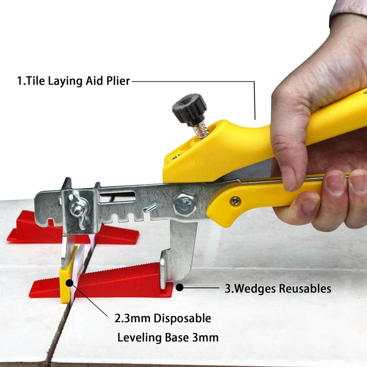 MIVIDE Fliesen Nivelliersystem, 3mm Fugenbreite Verlegehilfe 500 Laschen + 100 Keile + 1 Fliesenverl
