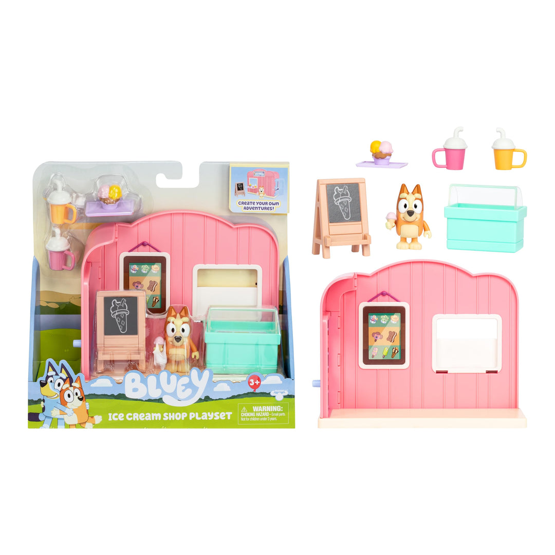 Bluey Mini-Spielsets, Bluey Eisdiele-Spielset, Enthält Bingo-Figur mit beweglichen Gelenken und Zube