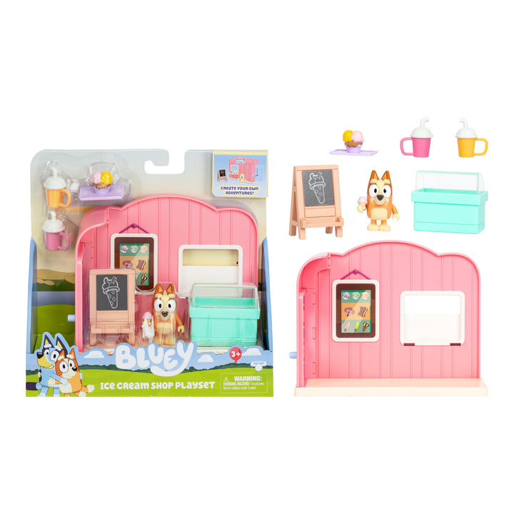 Bluey Mini-Spielsets, Bluey Eisdiele-Spielset, Enthält Bingo-Figur mit beweglichen Gelenken und Zube