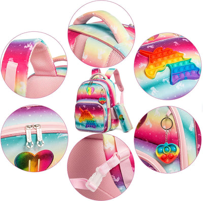 HTgroce Schulranzen Mädchen für Mädchen Pop it Rucksack Schulranzen Mädchen Set 3 in 1 mit Lunch Bag