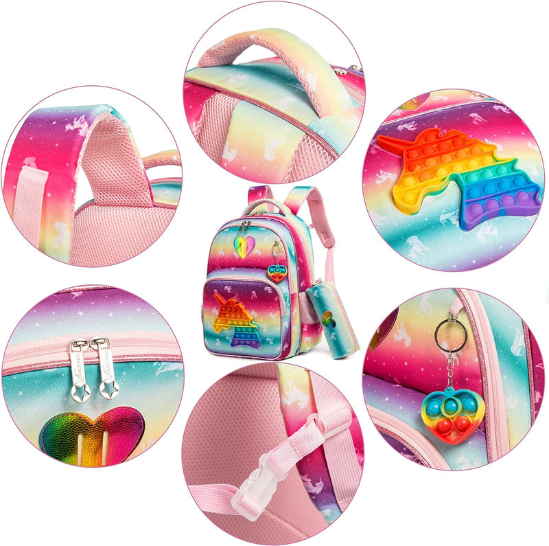 HTgroce Schulranzen Mädchen für Mädchen Pop it Rucksack Schulranzen Mädchen Set 3 in 1 mit Lunch Bag