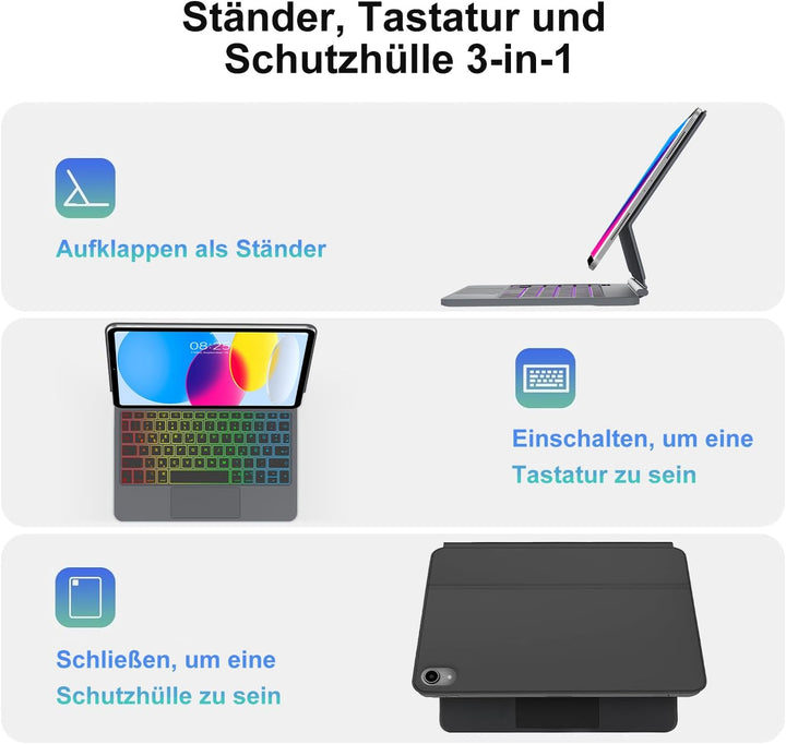 JADEMALL Magic Keyboard Hülle für iPad 11 Generation 2025 A16 11 Zoll,10 Generation 10,9 Zoll - Deut
