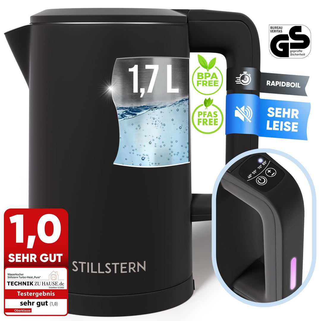 Stillstern Wasserkocher mit Temperatureinstellung [1,7L | 40-55-70-85-100°C], 12 Std. Warmhalten, Pr
