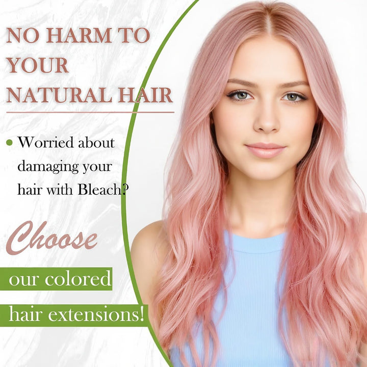 RUNATURE Pink Extensions Tape in Echthaar Bunt 55cm Remy Echthaar Tape in Haarverlangerung Rosa Mens