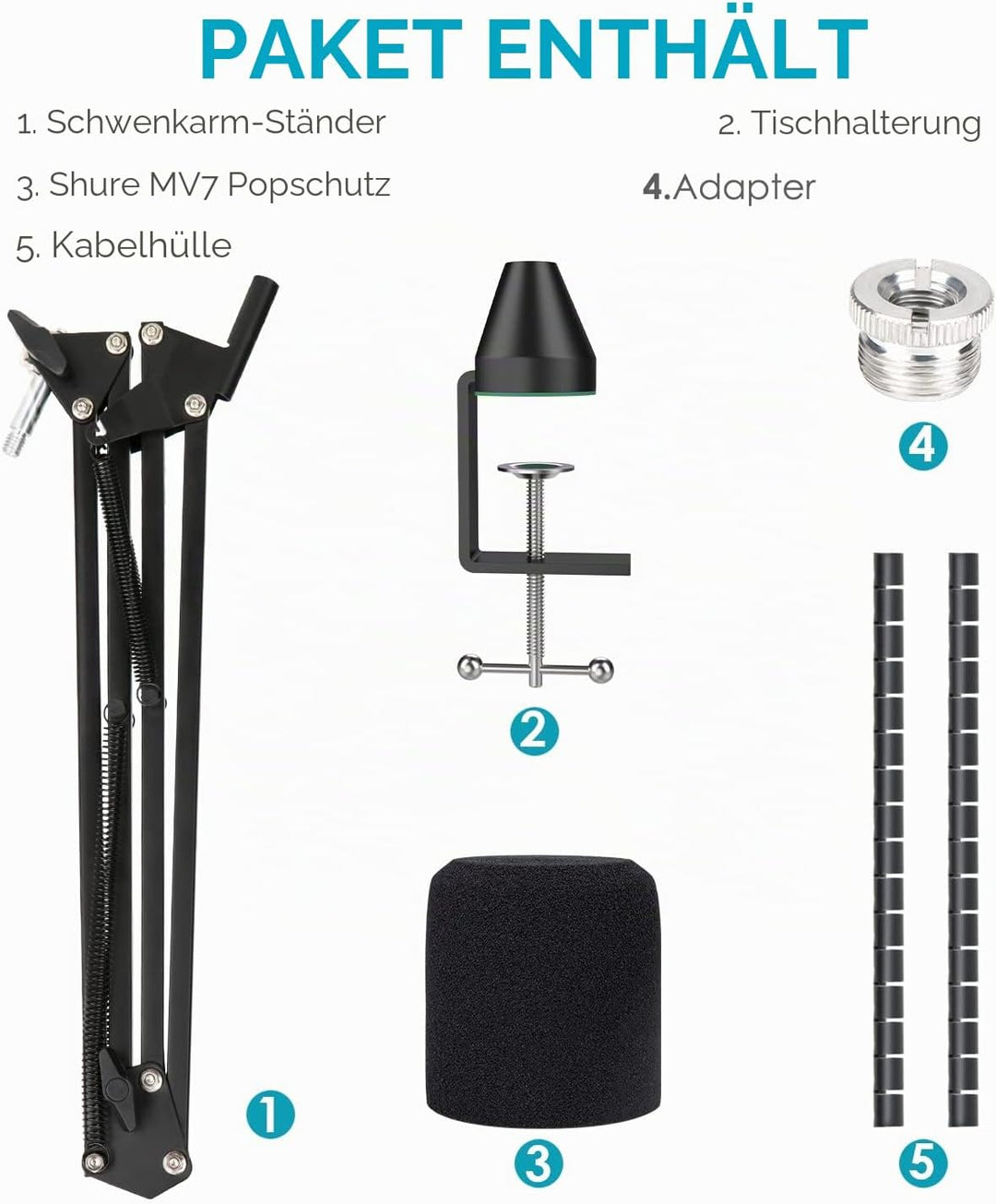 YOUSHARES MV7 Mikrofon Arm mit Popschutz, Mikrofonständer mit Mikrofon Pop Kompatibel mit Shure MV7