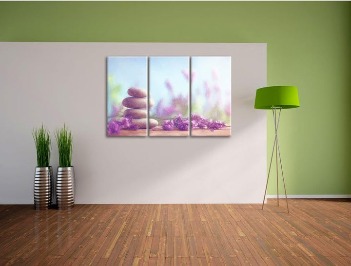 Pixxprint Lavendel Spa-Stillleben als Leinwandbild/Grösse: 3 Teilig (120x80 cm) cm/Wandbild/Kunstdru