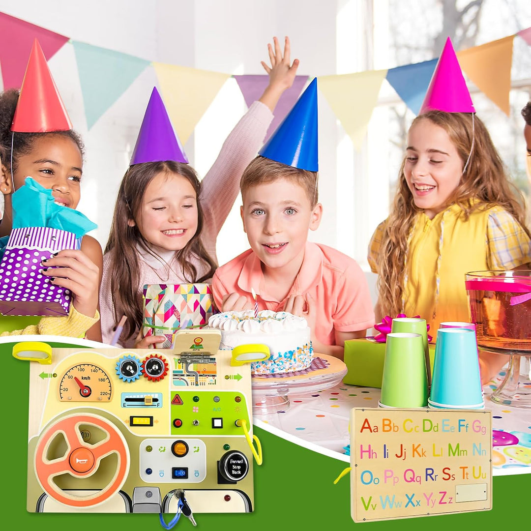 Ulikey Busy Board, Montessori Spielzeug Activity Board mit LED-Lichtschaltern, Motorikspielzeug Holz