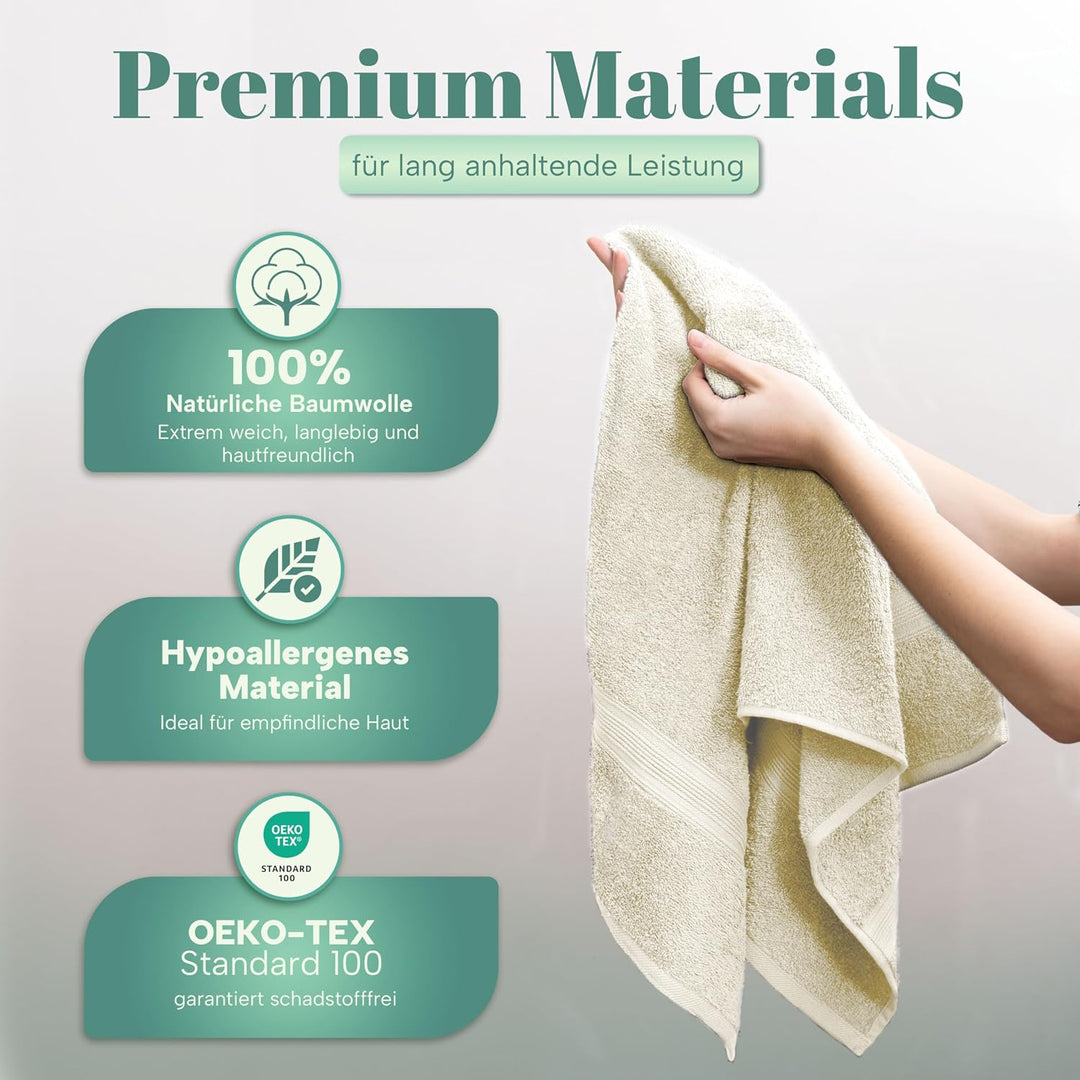 NatureMark 8er Pack Handtücher, 100% Baumwolle, 50 x 100 cm, Handtuch Set Anthrazit/Crème, Anthrazit