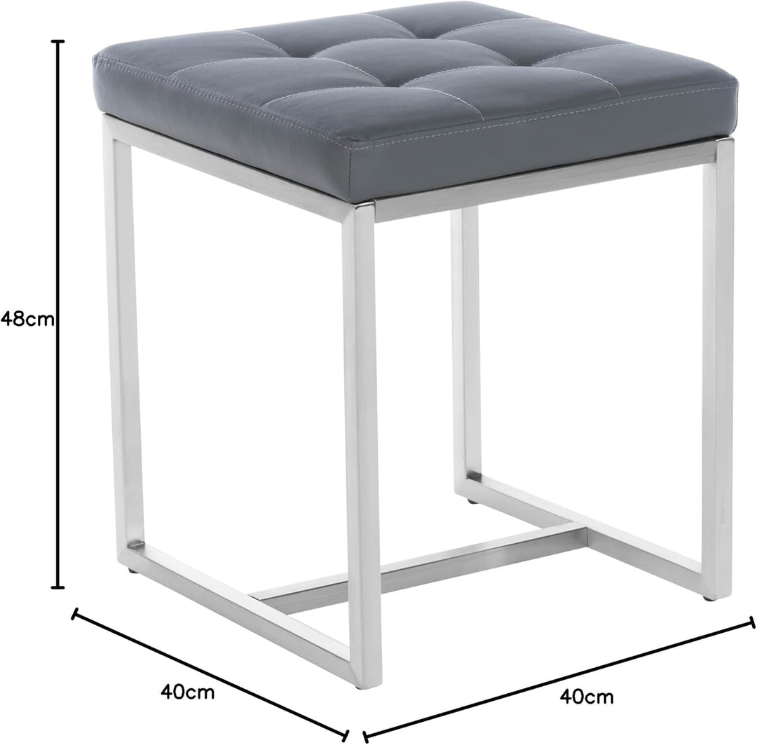 CLP 2er Set Edelstahl-Sitzhocker Barci Kunstleder I Moderne Hocker Mit Hochwertiger Polsterung Und B