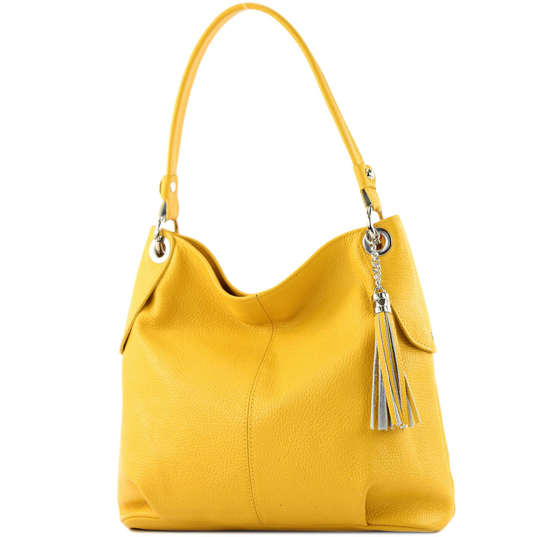 modamoda de T185 Damen Leder Schultertasche, handmade in Italy Sonnengelb, Sonnengelb