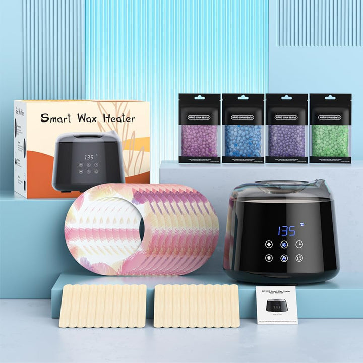 Waxing Set LCD,2 Heizmodi Haarentfernung Wachswärmer 4 Wachsbohnen 20 Holzspateln,Reservierbare Heiz