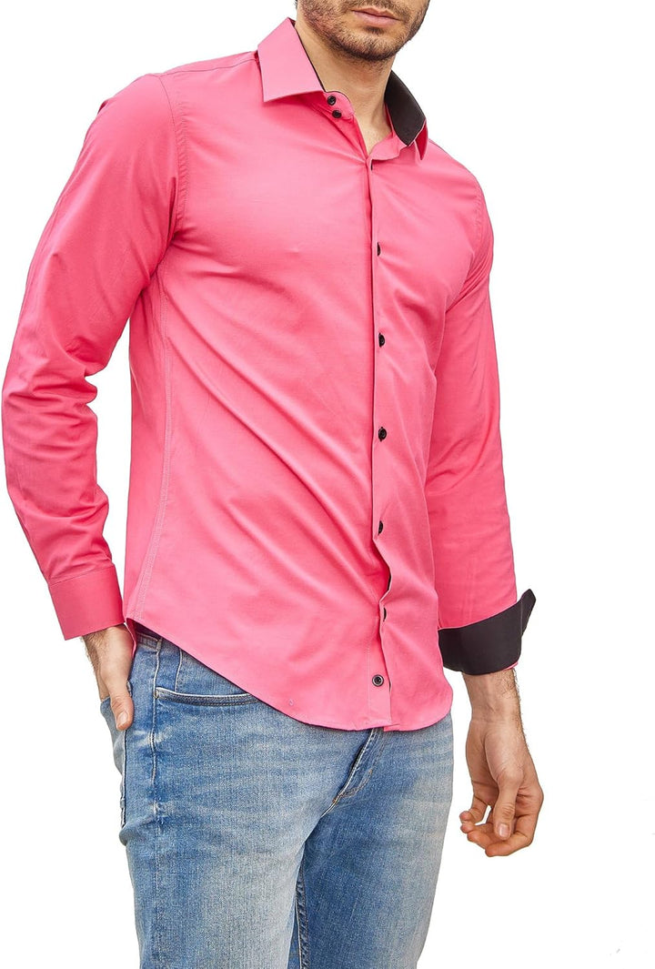 Subliminal Mode - Leicht zu bügeln, Herrenhemd, zweifarbig, einfarbig, Langarm, Slim Fit, Business,