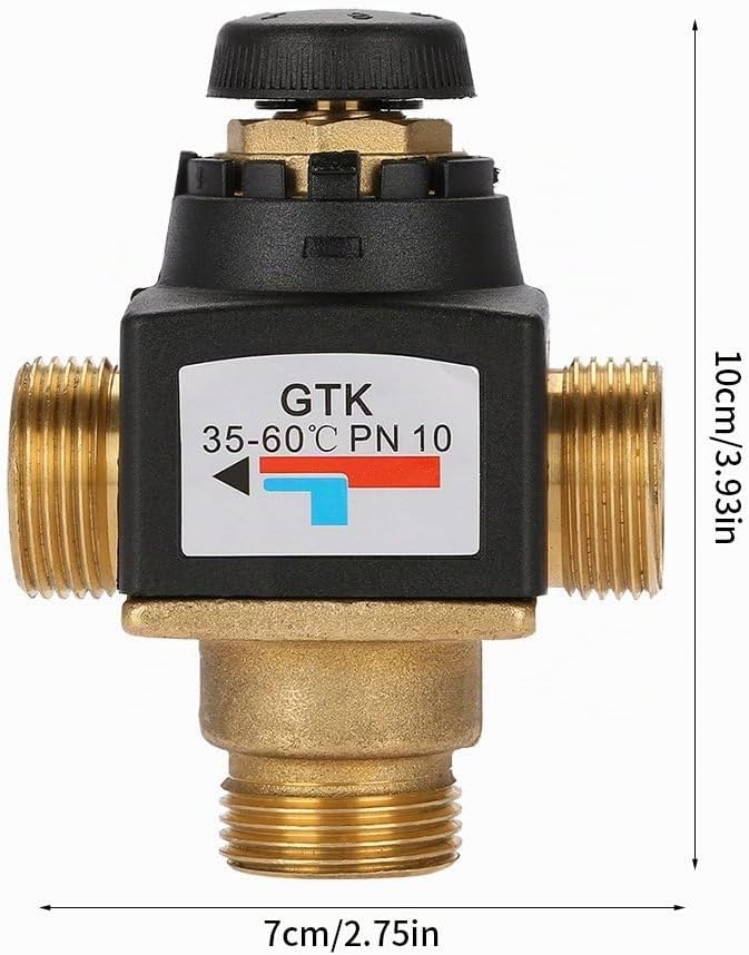 Fyearfly Thermostatisches Mischventil 3-Wege-DN20-Aussengewinde-Thermostat-Mischventil aus Messing f
