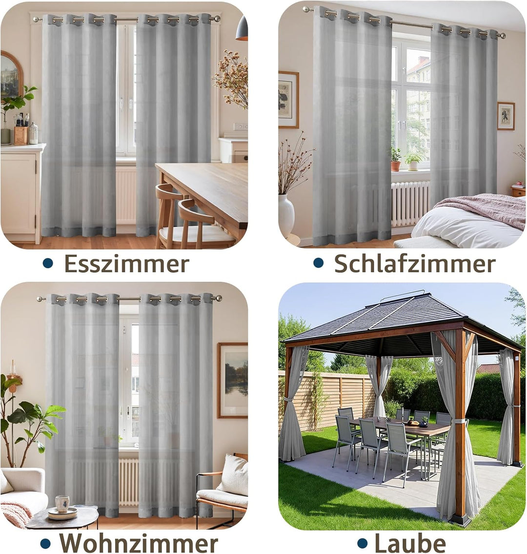 TOPICK Gardine Voile Vorhang Kurz Mit Ösen Sheer Vorhänge Transparent Gaze Paarig Ösenschals für Woh