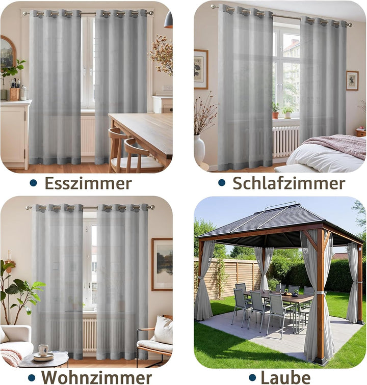 TOPICK Gardine Voile Vorhang Kurz Mit Ösen Sheer Vorhänge Transparent Gaze Paarig Ösenschals für Woh