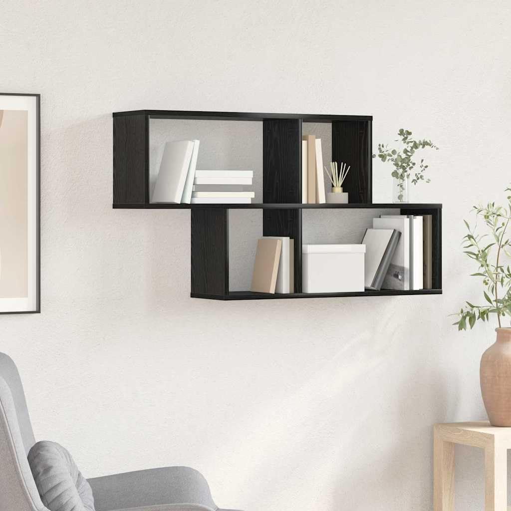 vidaXL Wandregal mit Regal Wandmontiert Schwarz Holzwerkstoff, Büro, modernes rechteckiges Wandregal
