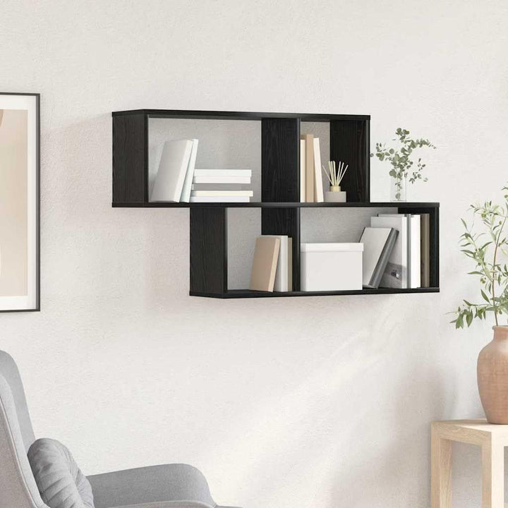 vidaXL Wandregal mit Regal Wandmontiert Schwarz Holzwerkstoff, Büro, modernes rechteckiges Wandregal