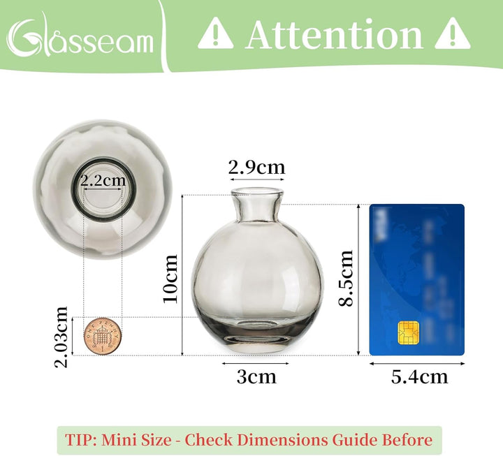 Kleine Vasen Für Tischdeko Vintage Handmade, 3 Teilig Mini Vase Glas Grau Blumenvase Modern Set Vers