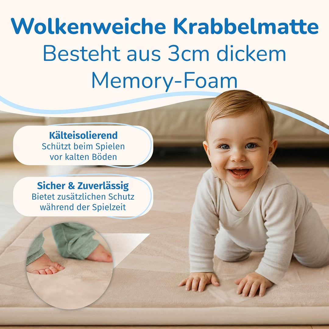 BabybeFun Krabbelmatte Baby - kuschelig weich - 3cm Dicke Spielmatte - schützt vor Stössen - Teppich